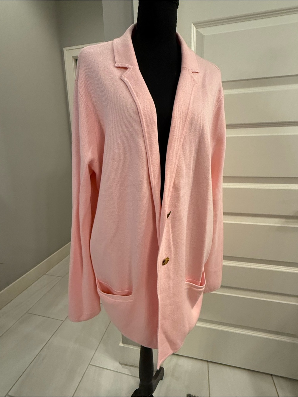 Lands' End Light Pink 100% Cotton Knit Open-Front Blazer